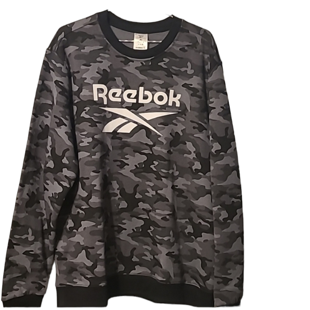 REEBOK MENS BLACK AND GRAY CAMOUFLAGE SWEATSHIRT SIZE EXTRA LARGE XL - Picture 2 of 8